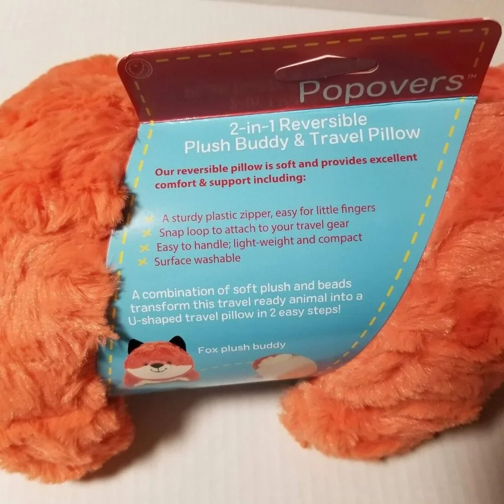 Animal Adventure Popovers 2in1 Reversible Travel Pillow & Plush Buddy Orange Fox